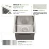 15 Inch Undermount Sink - 15'x17'x10' Undermount Stainless Steel Kitchen Sink 16 Gauge Single Bowl Kitchen Sink 10 Inch Deep Bar/Prep Sink Basin