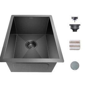 Gloss Black Ceramic Coating with NanoTek Undermount Kitchen Sink;  16 Gauge T-304 Stainless Steel Single Bowl Wet Bar or Prep Sink (size: 14 x 18 x 8.5)
