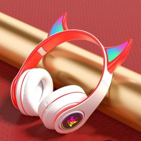 Fashion Luminous Bass Foldable Headphones (Option: White Red-B39-USB)